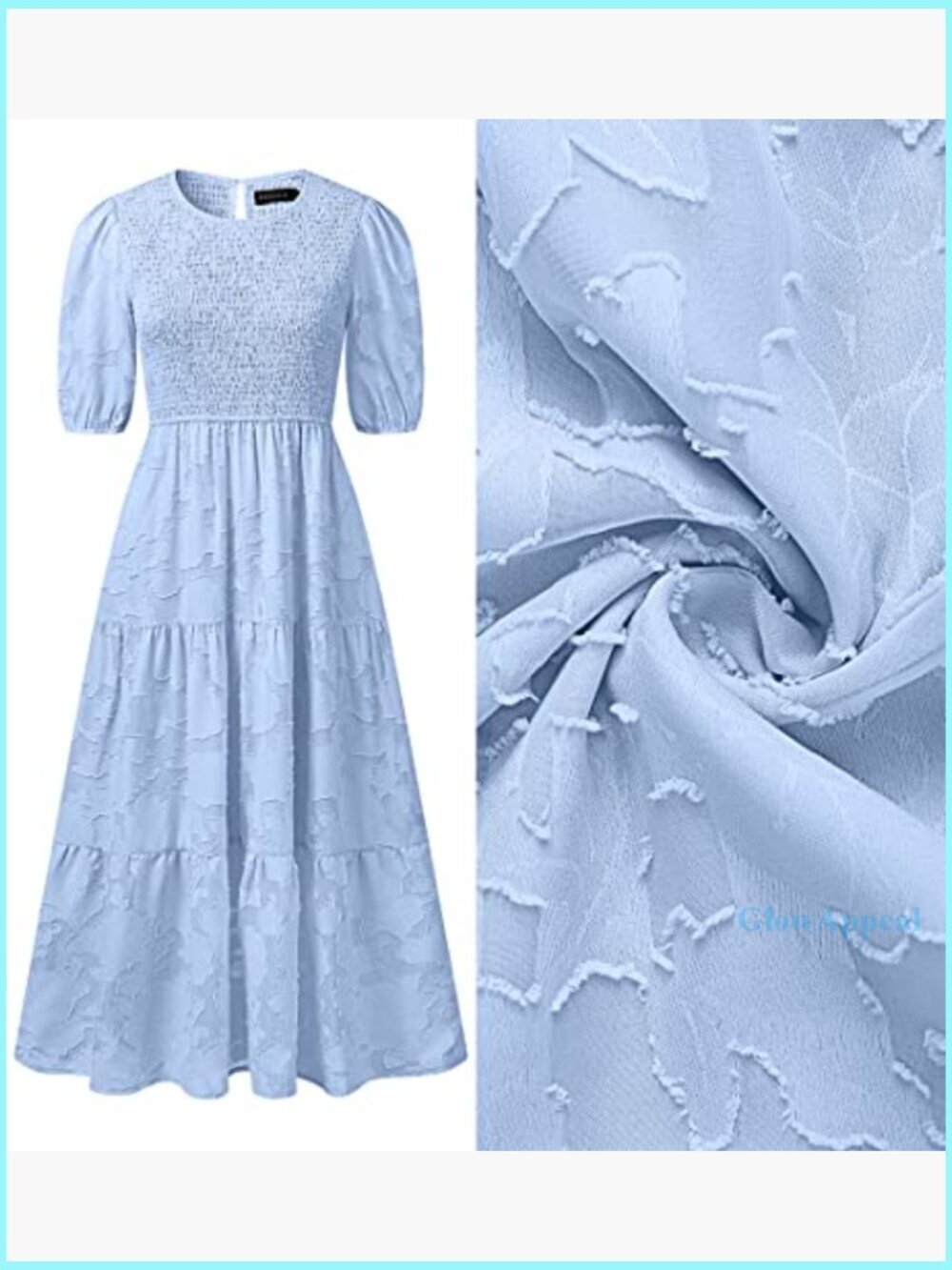 Summer Puff Sleeve Smocked Maxi Dress Floral Lace Tiered Midi - Picture 5 of 7